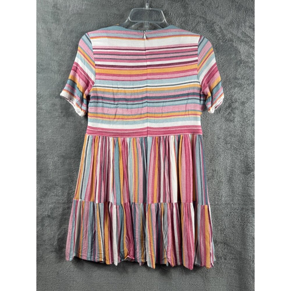 Forever 21 Womans Babydoll Dress Multicolor Striped Short Sleeve Size S - Picture 8 of 10